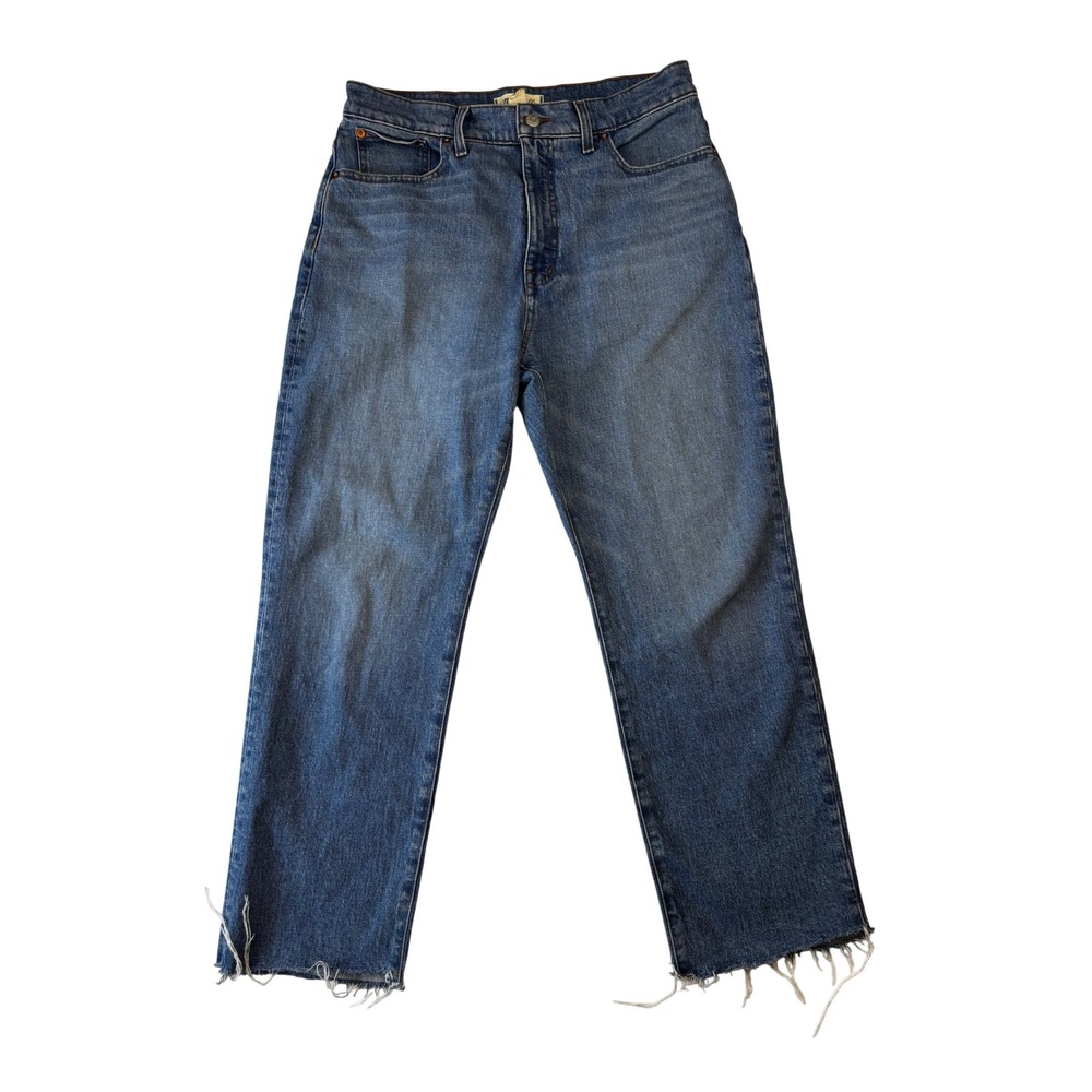 Madewell 90s Straight Crop Jeans Blue High Rise Raw Hem Size 30